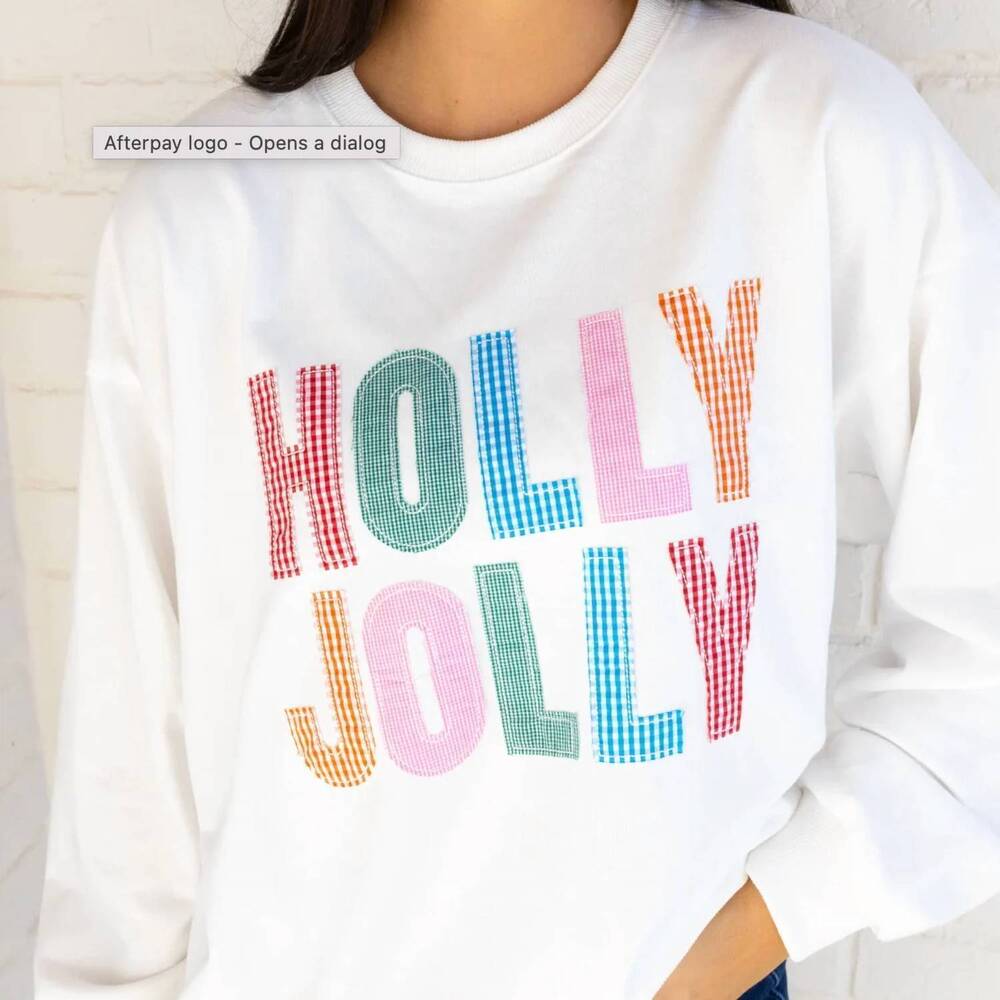 NEW MAINSTRIP holly jolly gingham pullover sweatshirt in white - Picture 1 of 2